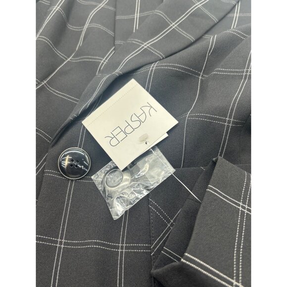 Kasper Windowpane-Plaid One-Button Blazer, Black/Vanilla, 4 - Picture 9 of 14